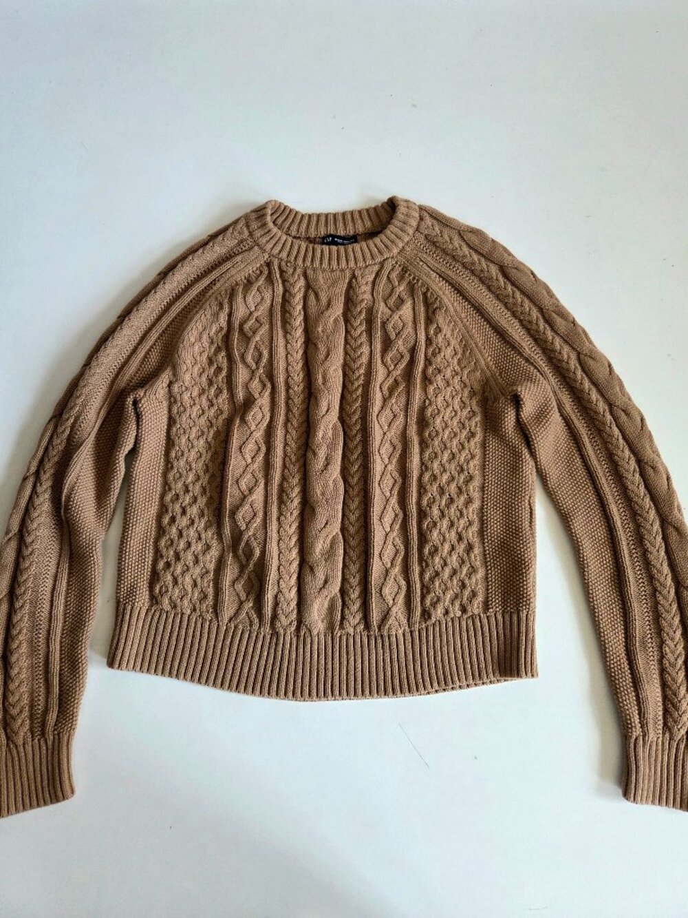 Gap 100% Cotton Fisherman Knitted Brown/Tan Sweater Coastal Cable Knit M Tall